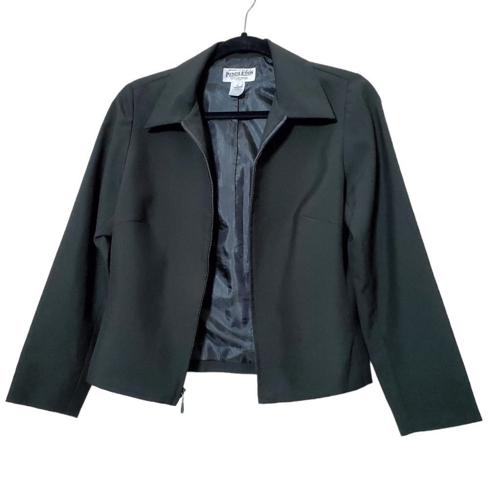Pendleton Womens Vintage Zip Up Dark  Green Blazer Jacket Size 6